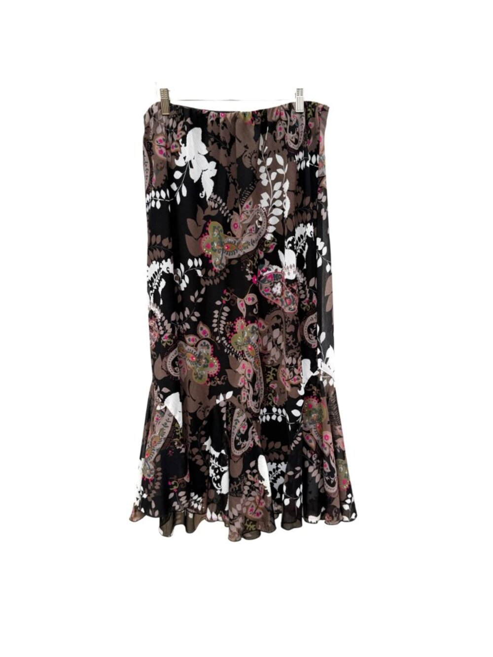 Cato Paisley Floral Maxi Skirt 14 16W Womens Ruffled Hem Black Brown Pink Boho - Picture 6 of 6